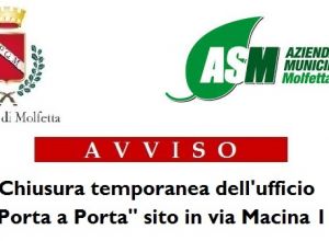 Avviso Asm chiusura ufficio Porta a Porta di Via Macina 1