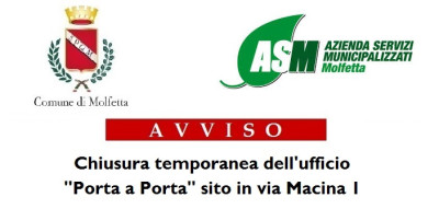 Avviso Asm chiusura ufficio Porta a Porta di Via Macina 1