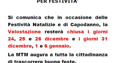 Chiusura Velostazione per festività