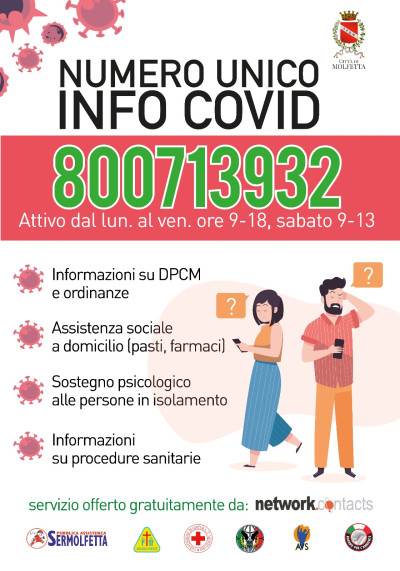 Covid, attivo il numero unico comunale 800713932 per info e supporto al citta...