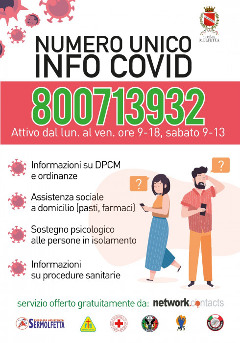 Covid, attivo il numero unico comunale 800713932 per info e supporto al cittadino