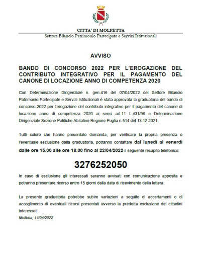 Bando fitti: approvata la graduatoria