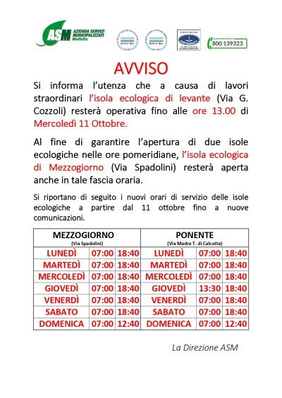 Chiude per lavori l’isola ecologica di levante. Raddoppia l’orari...