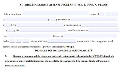 Torna l’autocertificazione. Il modello da scaricare