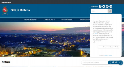 Sul sito del Comune arriva Rita, l'assistente virtuale che risponde alle domande sul decreto