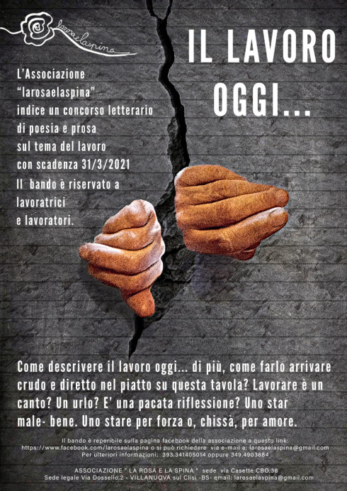 Concorso Letterario di poesia e prosa sul tema del lavoro. scadenza 31.03.2021
